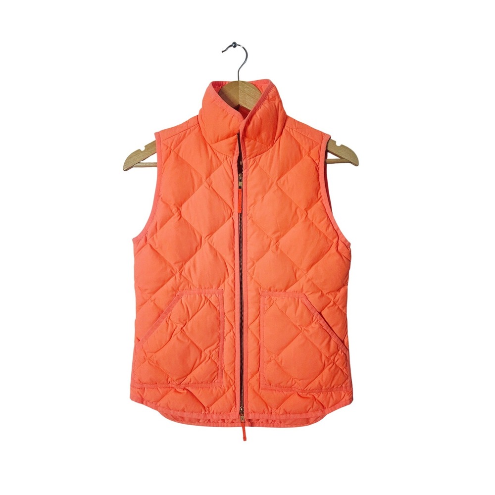 J.CREW Neon Orange Quilted Down‎ Puffer Vest XXS Excursion Style 92465